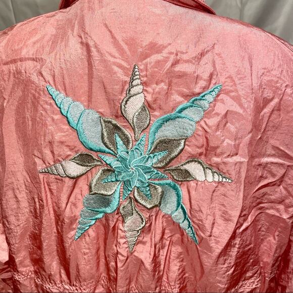 Vintage 80s Pink Seashell Grandma Oversized Windbreaker Sz M Shell Button - Picture 3 of 11